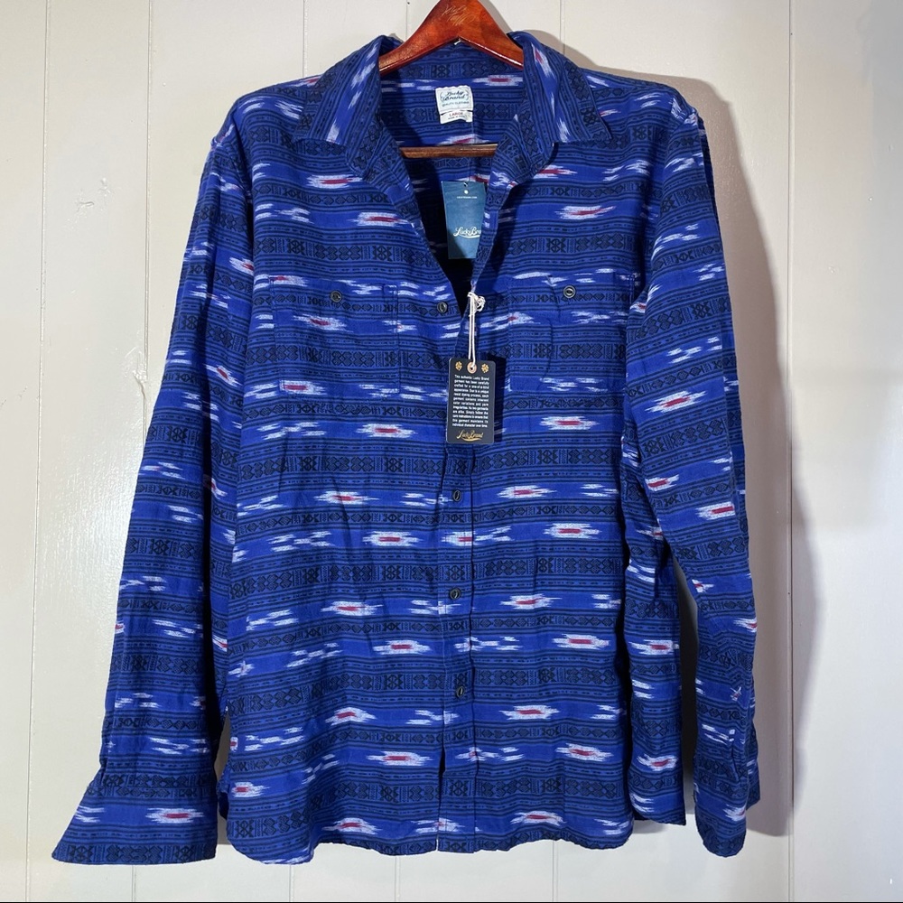 Lucky brand blue Sarape button down large NWT